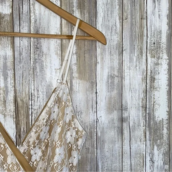 Lulus Frilled To Be Here Lace Floral Ruched Mini Dress Ivory Nude L NWOT - Picture 6 of 9